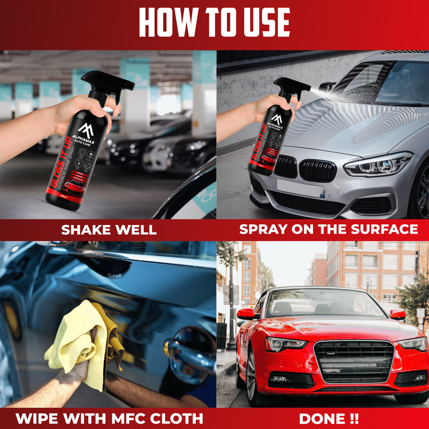 ALPHAMAX Gloss It Up Spray – Instant Car Shiner & Gloss Enhancer