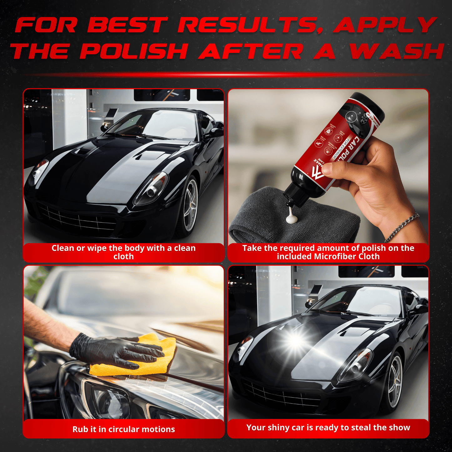 Liquid Gloss Wax Polish + Free Microfiber Cloth - For Showroom Shine